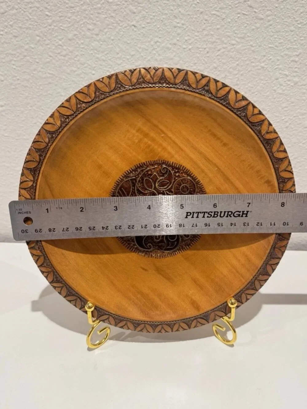 Vintage Hand Carved Wooden Decorative Plate Rustic Wall Hanging Folk Art Wood